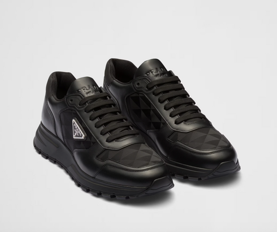Leather and Re-Nylon high-top sneakers