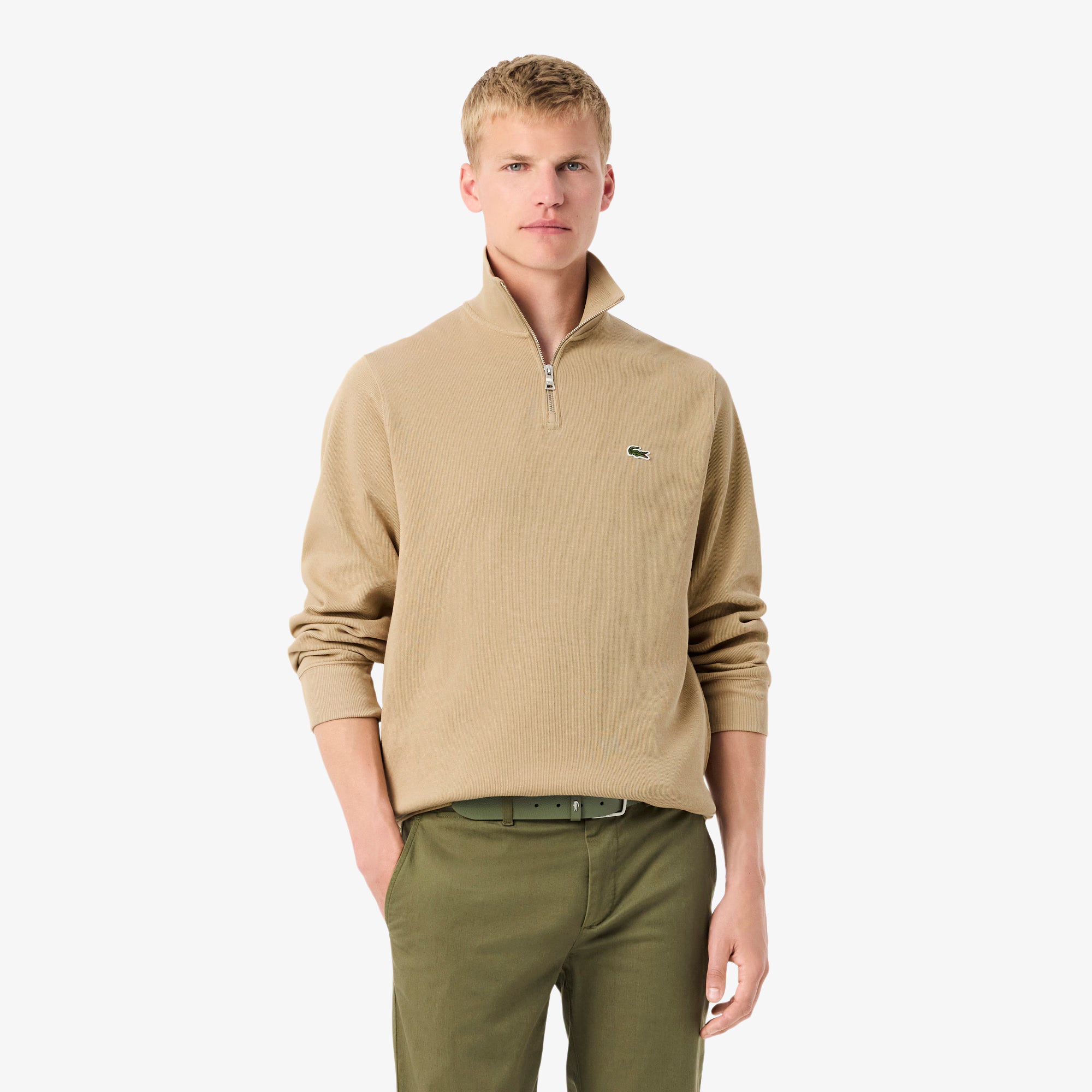 Zip Neck Carded Wool Sweater