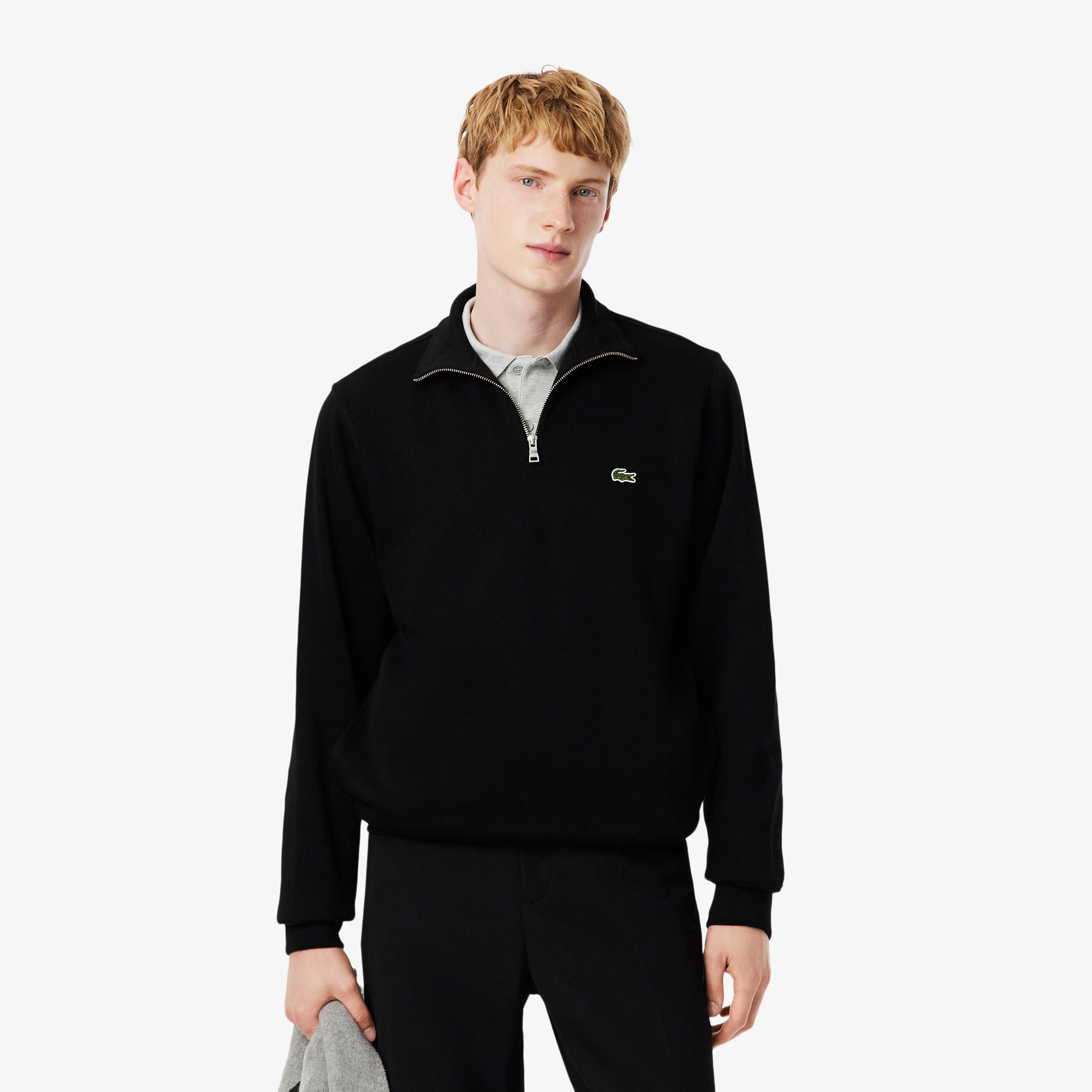 Zip Neck Carded Wool Sweater