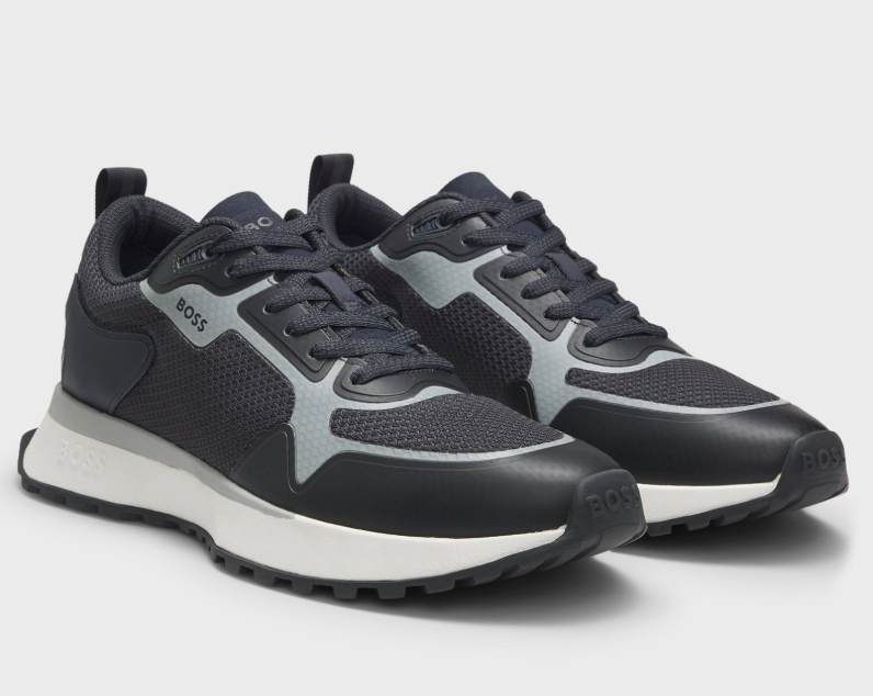 Mixed-material trainers with mesh details and branding