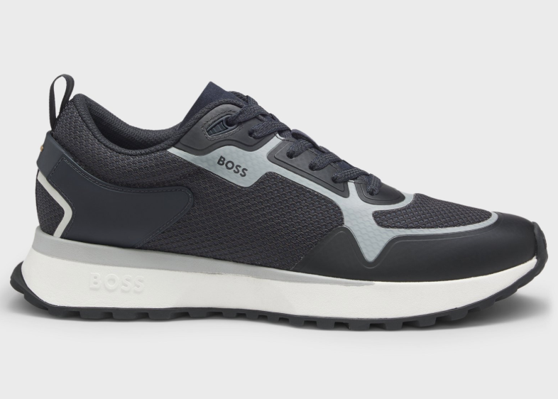 Mixed-material trainers with mesh details and branding