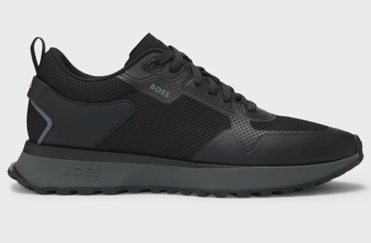 Mixed-material trainers with mesh details and branding