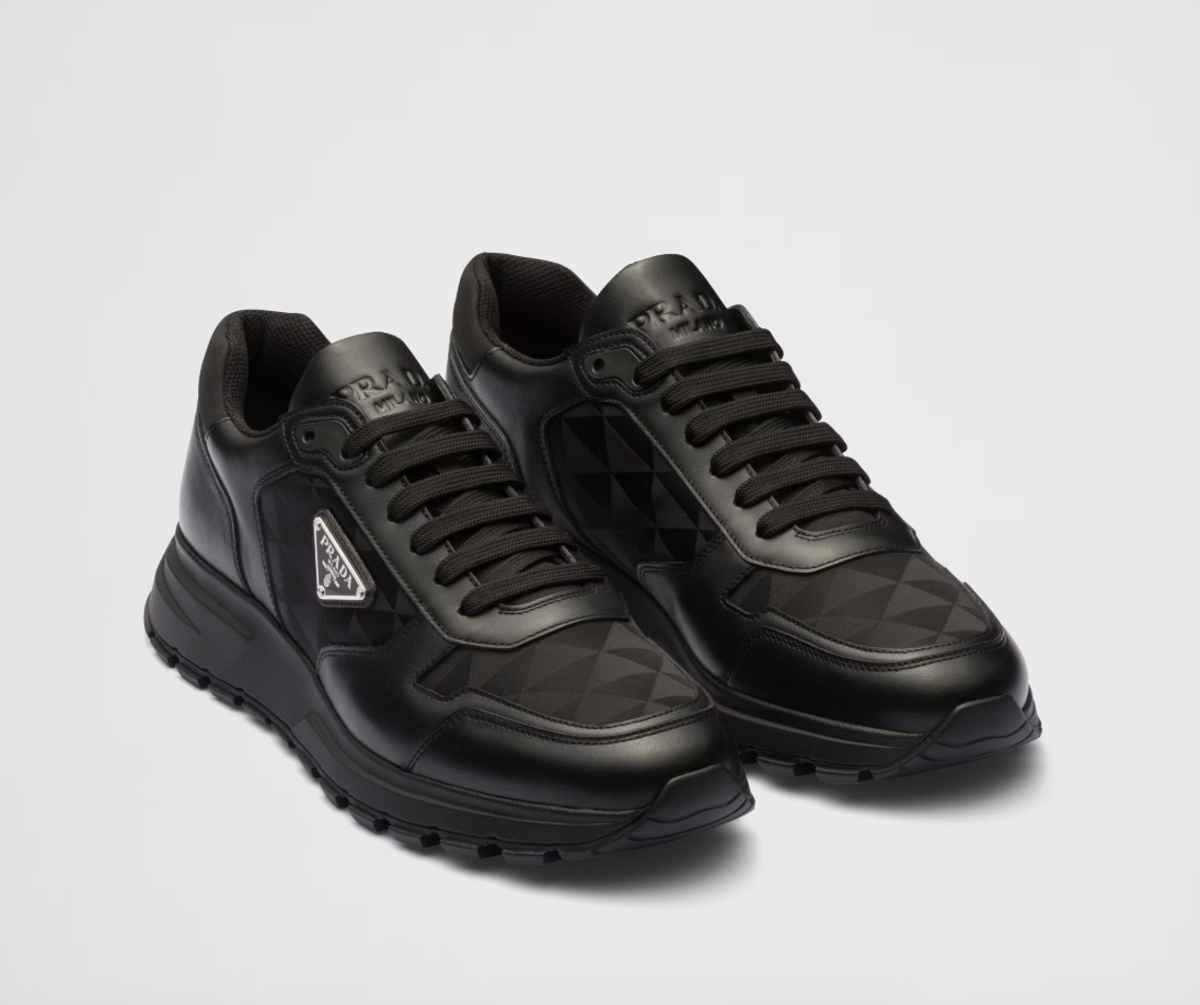 Leather and Re-Nylon high-top sneakers