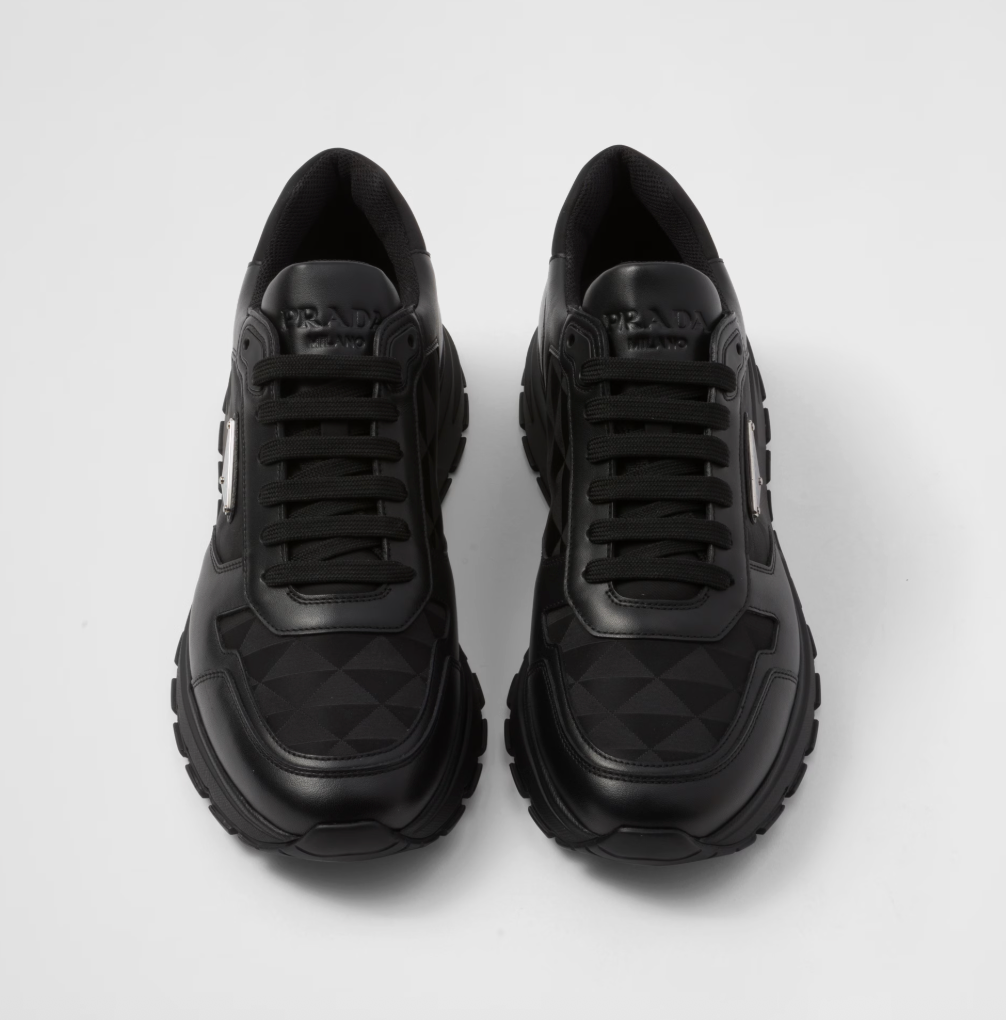 Leather and Re-Nylon high-top sneakers