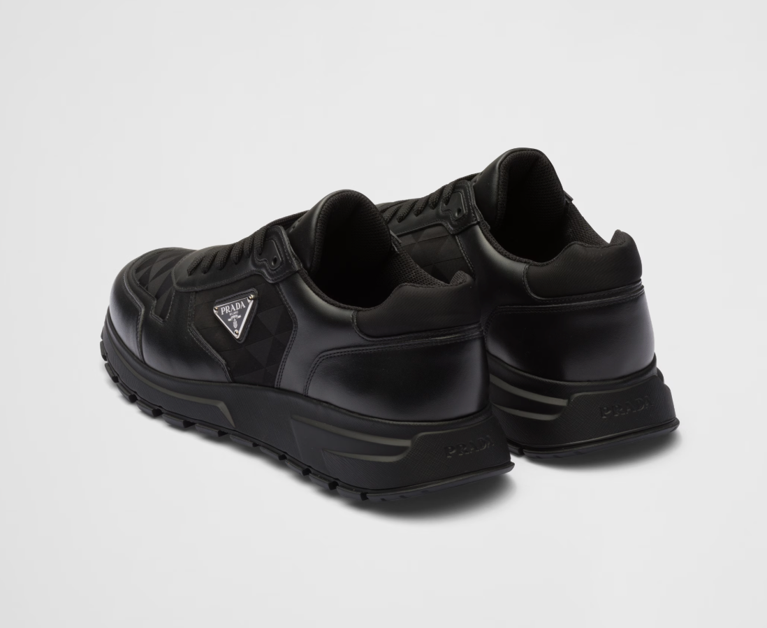 Leather and Re-Nylon high-top sneakers
