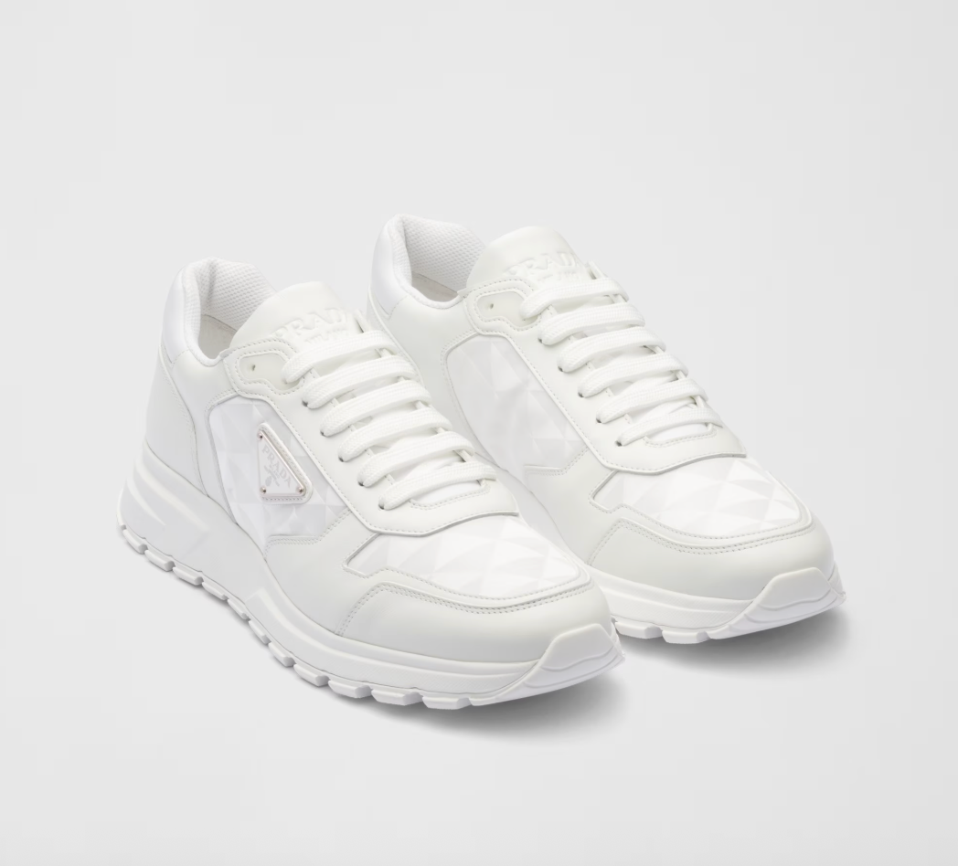 Leather and Re-Nylon high-top sneakers