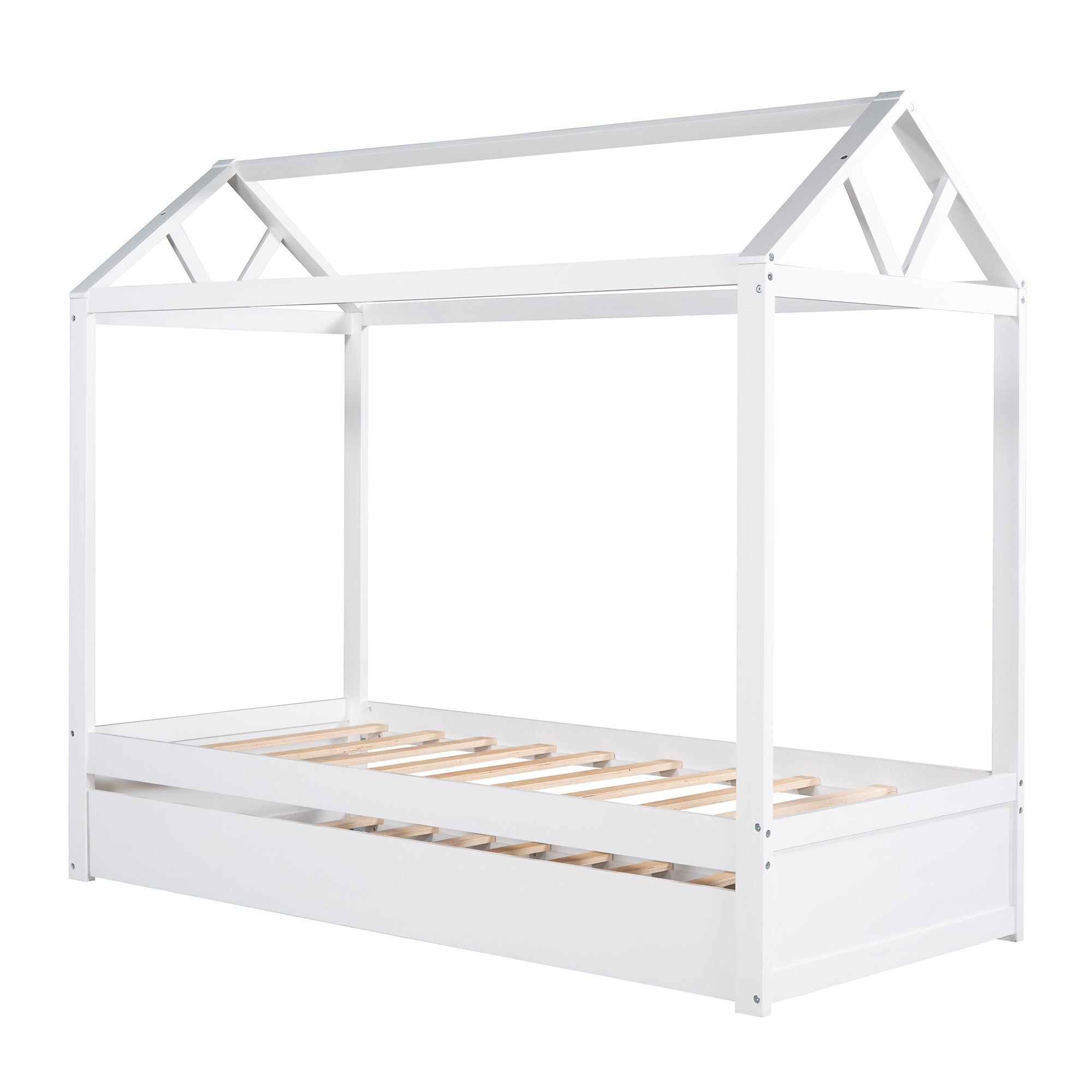 Single Size House Platform Bed mit Trundle, kann dekoriert werden (Weiß)