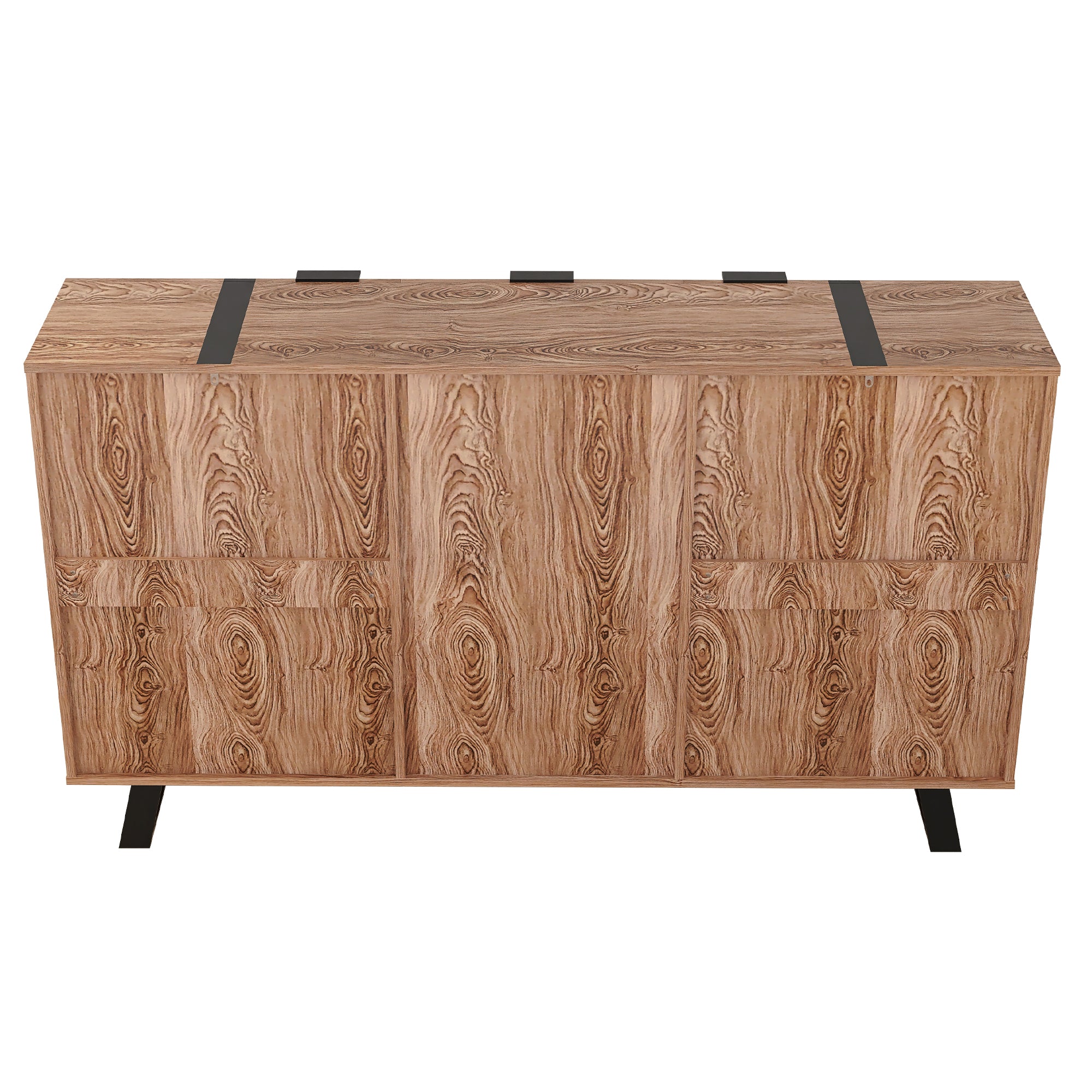 Sideboard mit Holzmuster, Spanplatte Oberfläche Schwarzer Siebdruck, mit 2 Türen 4 Schubladen 6 Griffen, Moderne Kommode Beistellschrank Wohnzimmer Schlafzimmer, 160*35*85cm