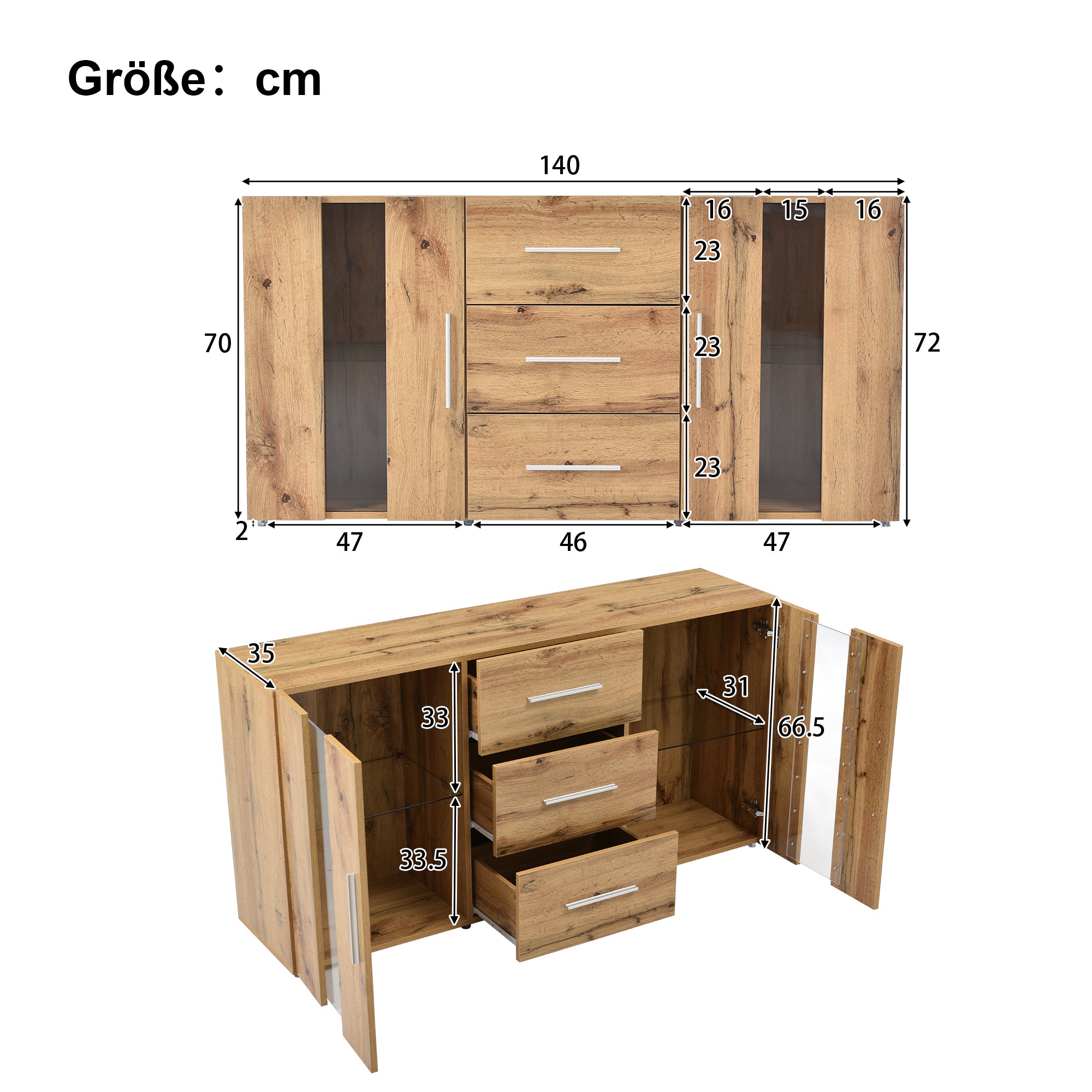 Sideboard Kommode Anrichte Standschrank Lagerung Schrank Schrank Einheit TV-Schrank,Lowboard, mit 16 Farben LED-Leuchten für Esszimmer Wohnzimmer，140*35*70cm