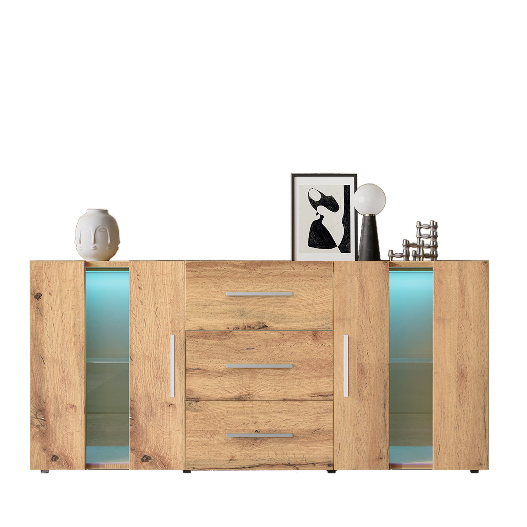 Sideboard Kommode Anrichte Standschrank Lagerung Schrank Schrank Einheit TV-Schrank,Lowboard, mit 16 Farben LED-Leuchten für Esszimmer Wohnzimmer，140*35*70cm